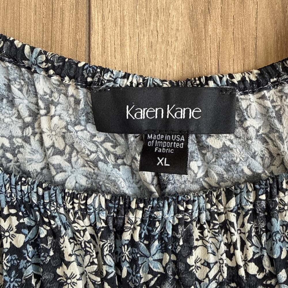 KAREN KANE Womens Size XL Blue Floral Puff Sleeve Scoop Neck Tiered Maxi Dress - Picture 4 of 8